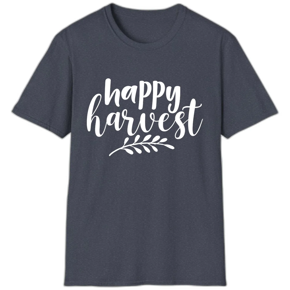 Happy Harvest Autumn Leaves Design T-Shirt in Heather Navy