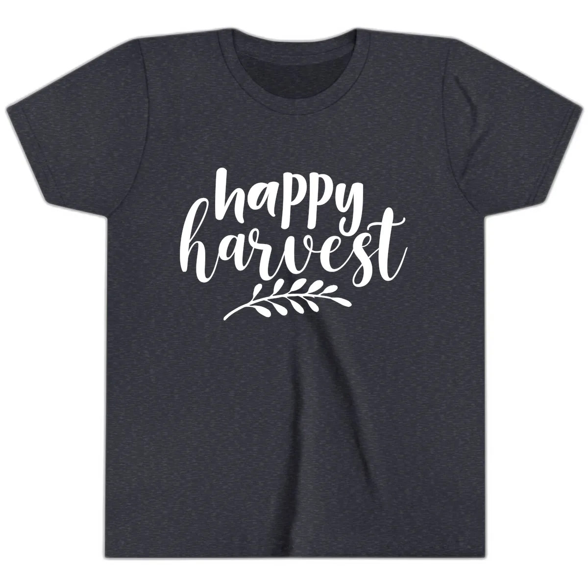 Happy Harvest Autumn Leaves Design Youth T-Shirt in Heather Navy
