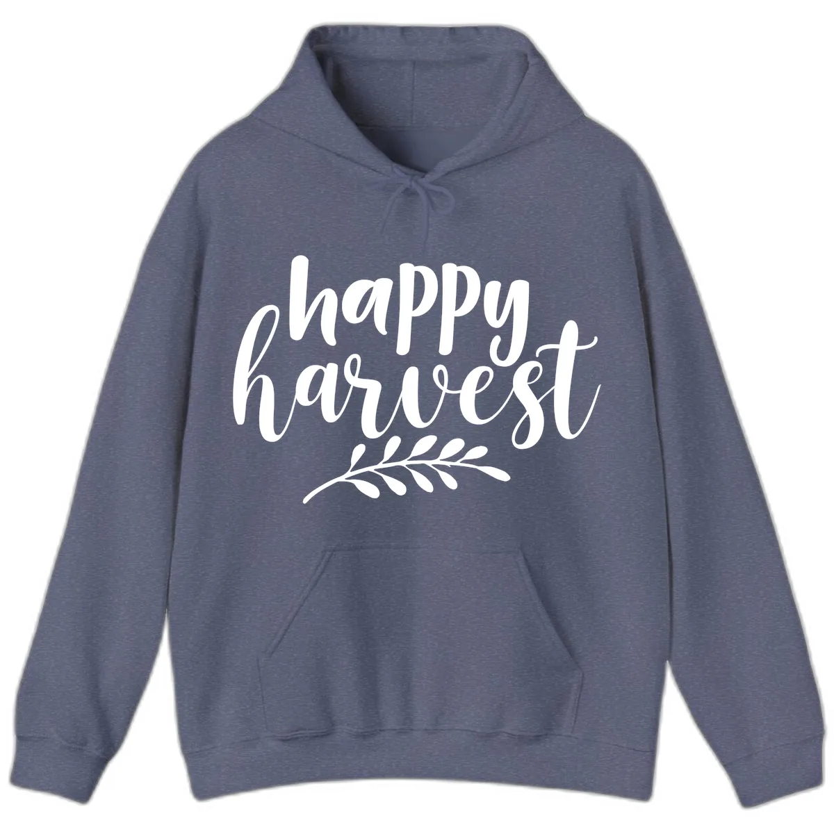 Happy Harvest Script Design Hoodie in Heather Navy