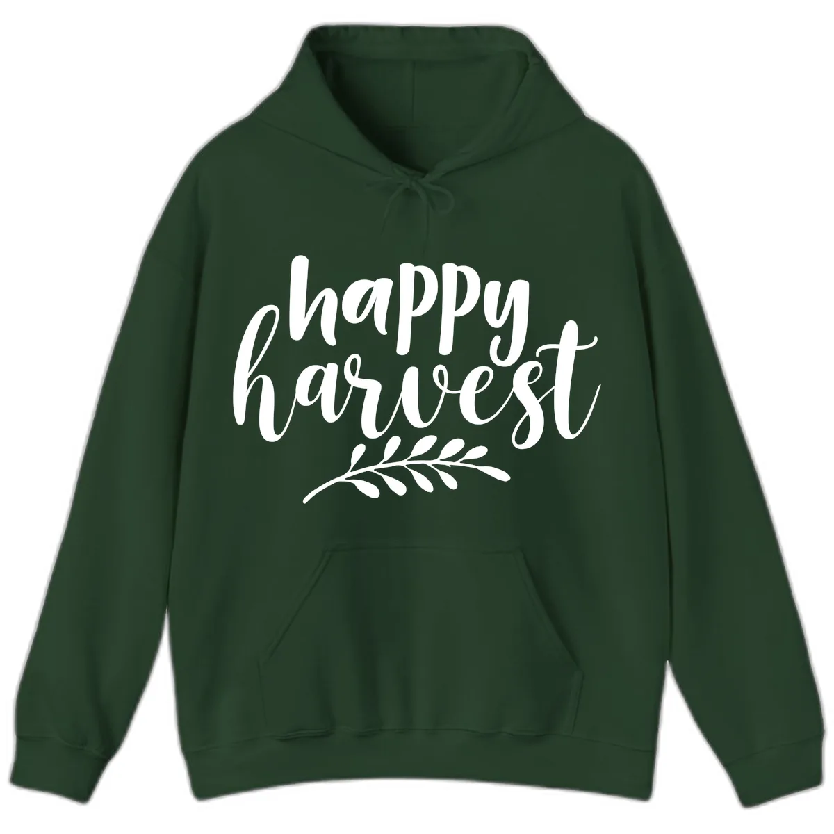 Happy Harvest Script Design Hoodie in Forest Green
