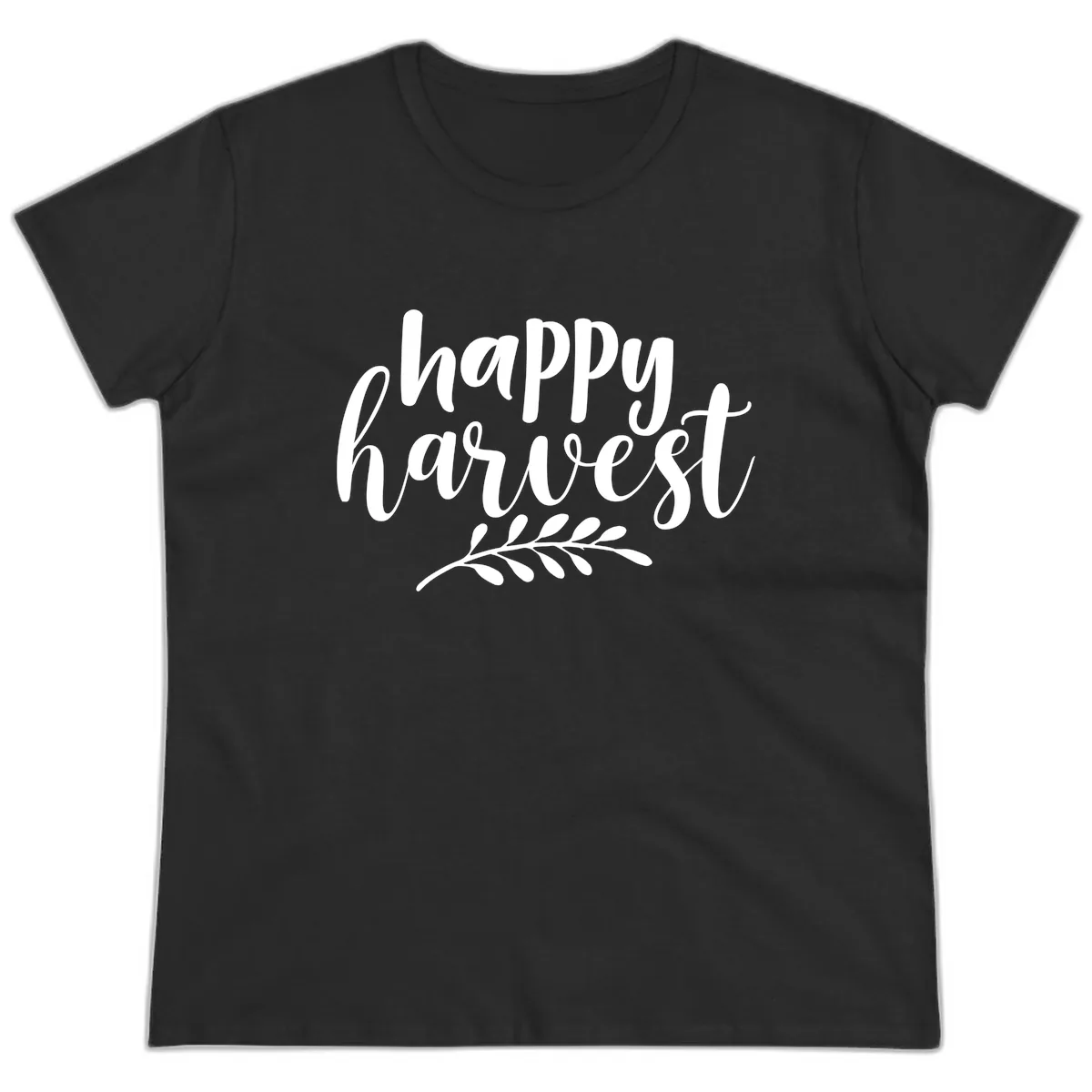 Happy Harvest Script Design Ladies Tee in Black