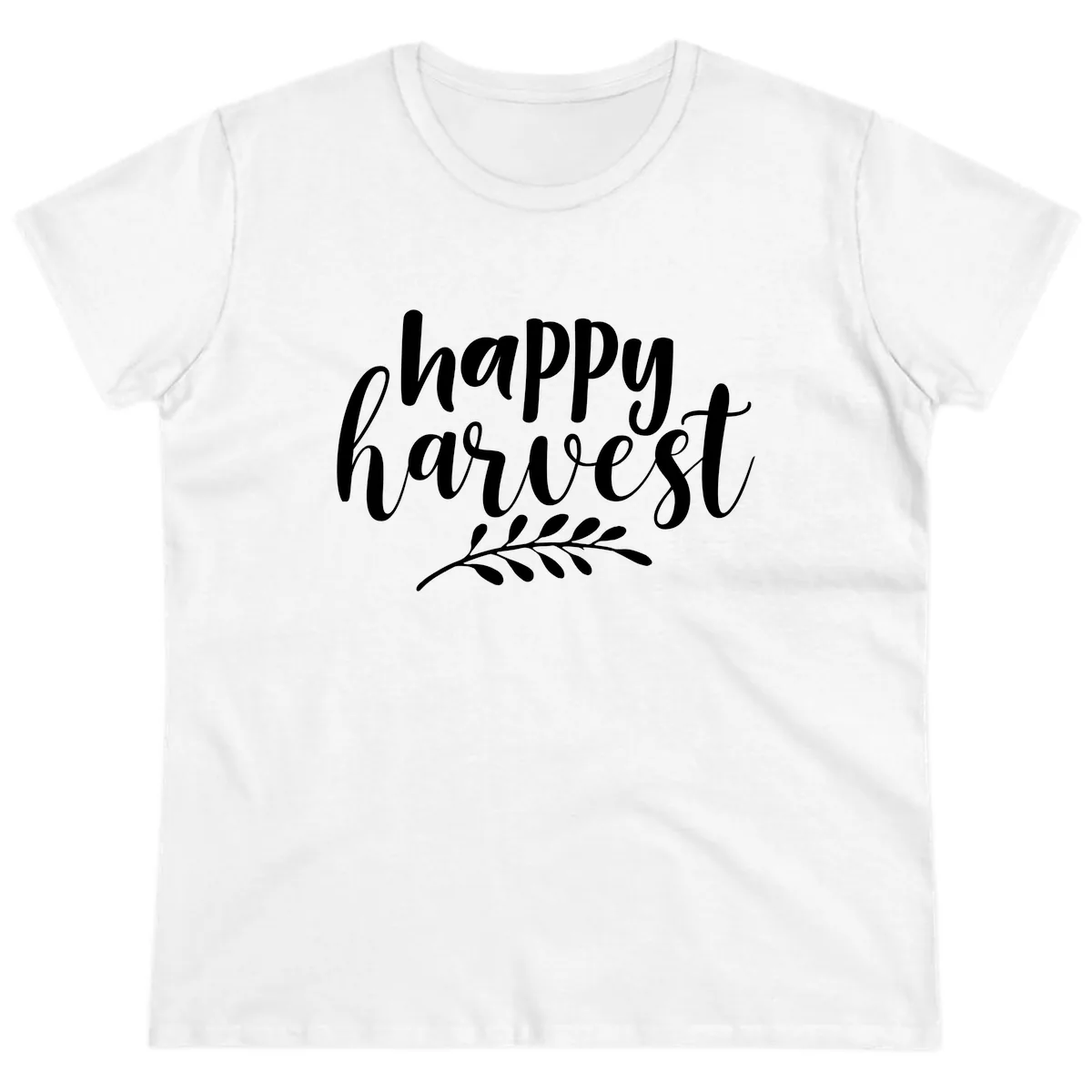 Happy Harvest Script Design Ladies Tee in White