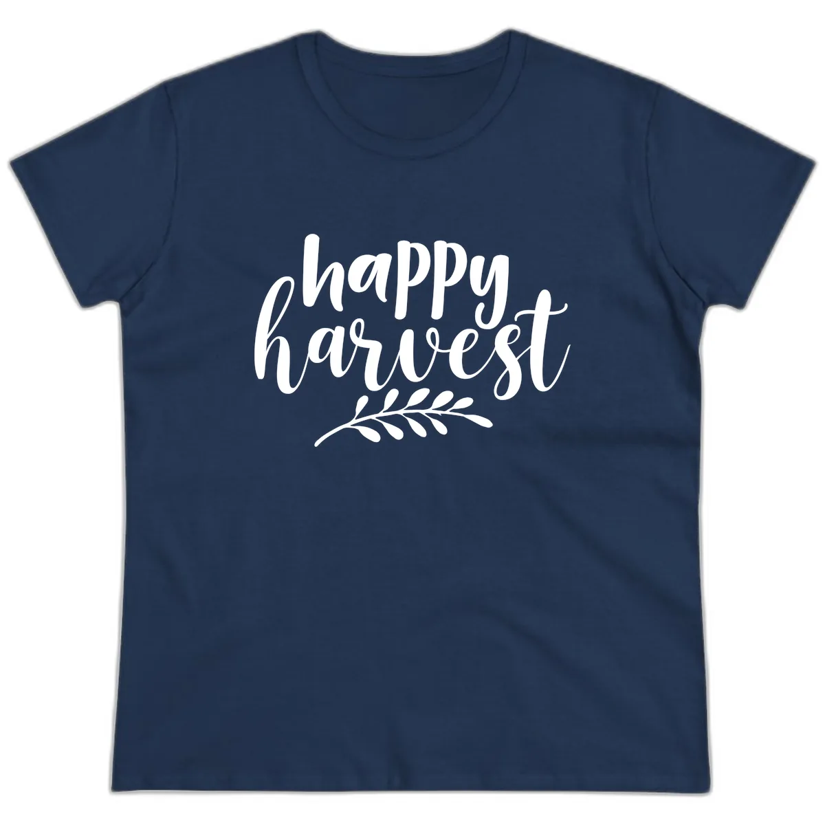 Happy Harvest Script Design Ladies Tee in Navy