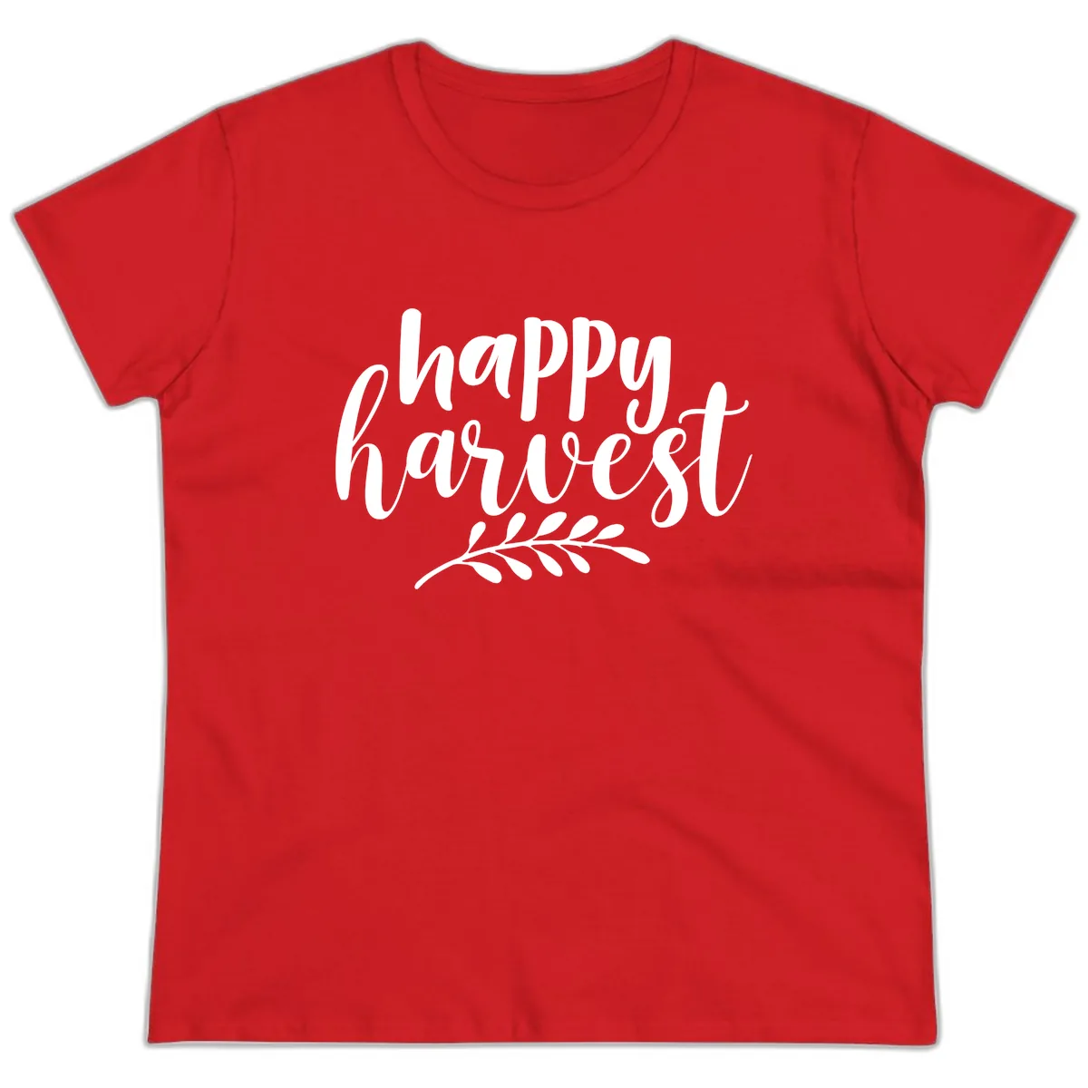 Happy Harvest Script Design Ladies Tee in Red