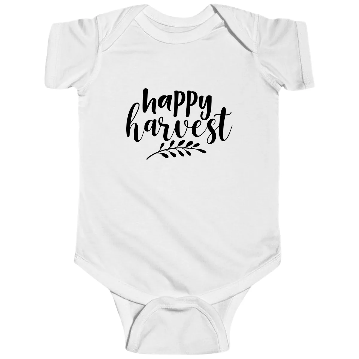 Happy Harvest Script Design Baby Onesie in White