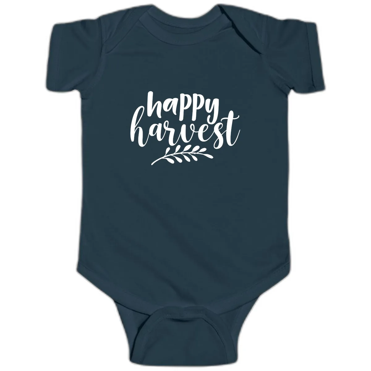 Happy Harvest Script Design Baby Onesie in Navy