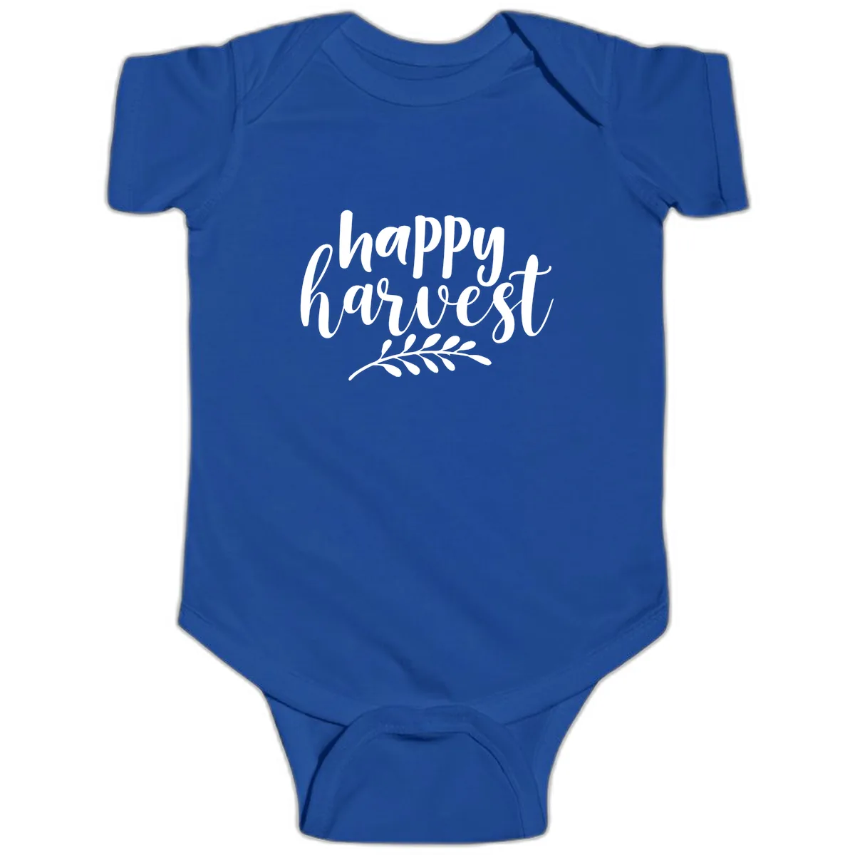 Happy Harvest Script Design Baby Onesie in Royal