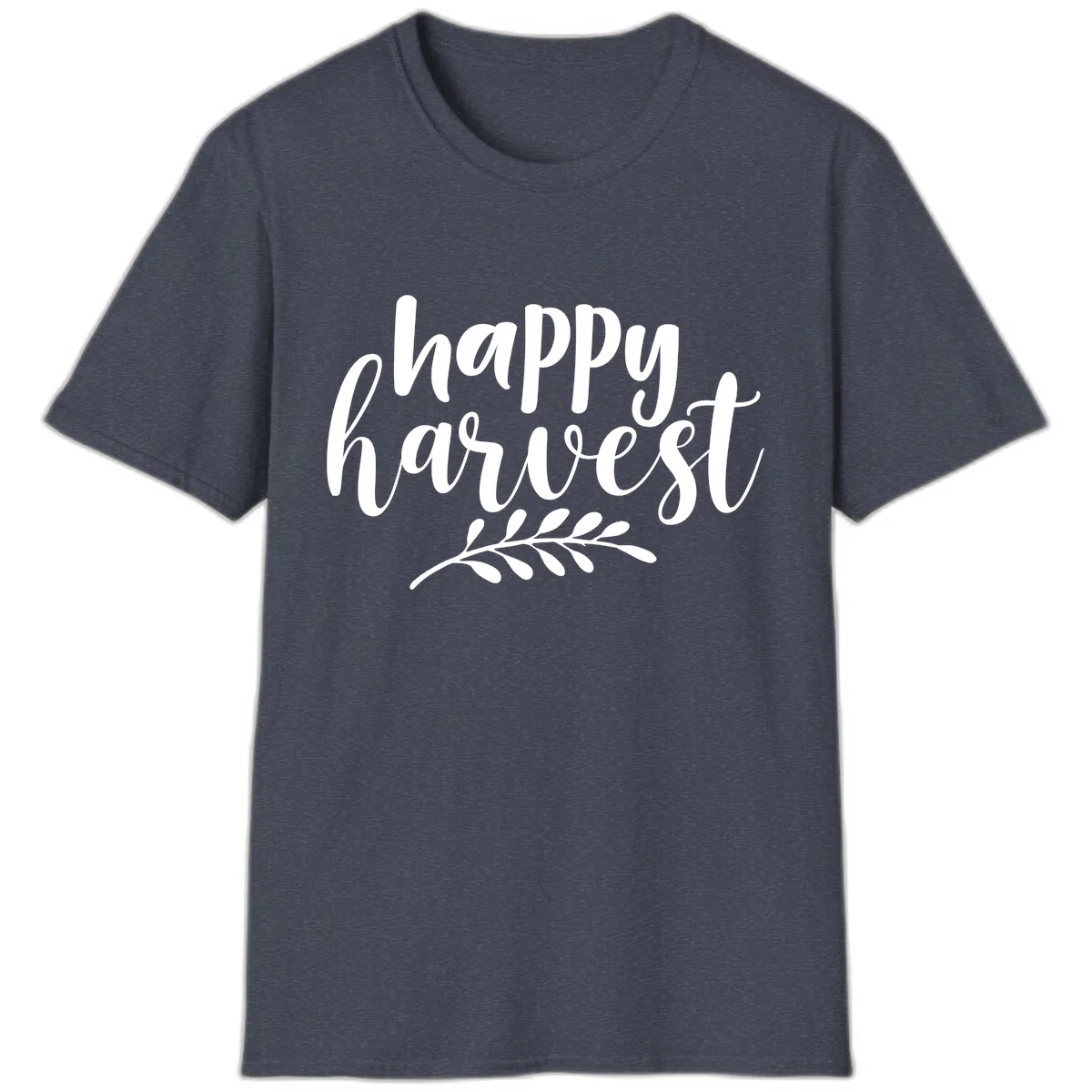 Happy Harvest Script Design T-Shirt in Heather Navy