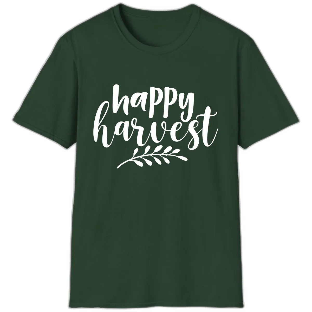 Happy Harvest Script Design T-Shirt in Forest Green