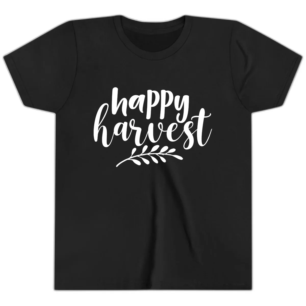 Happy Harvest Script Design Youth T-Shirt in Black