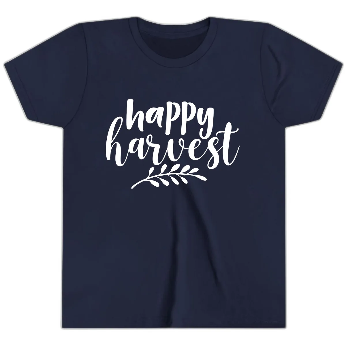 Happy Harvest Script Design Youth T-Shirt in Navy
