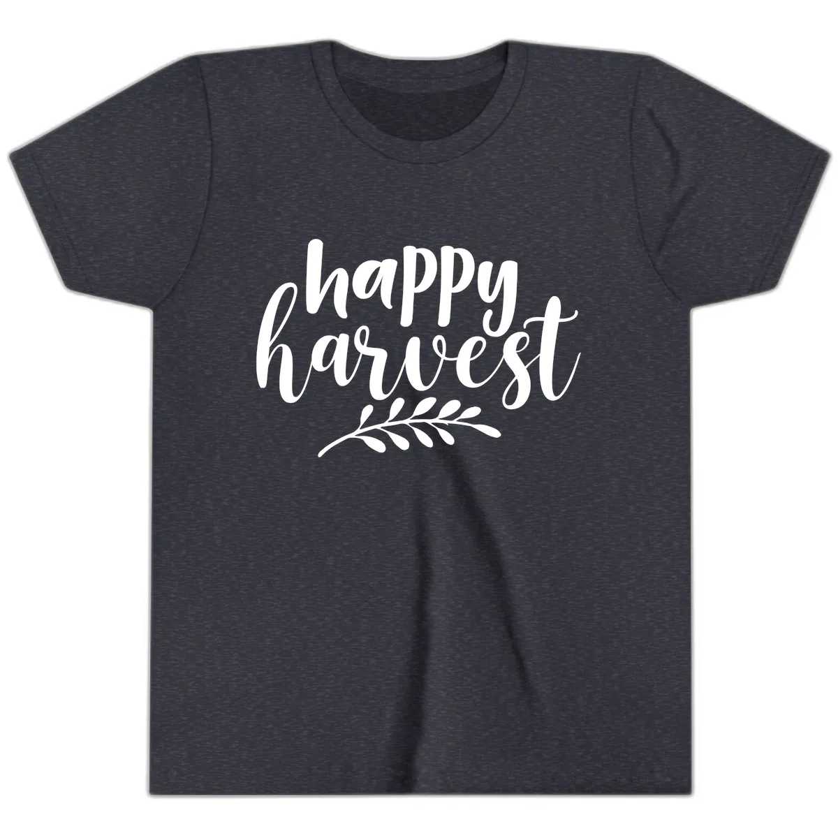 Happy Harvest Script Design Youth T-Shirt in Heather Navy