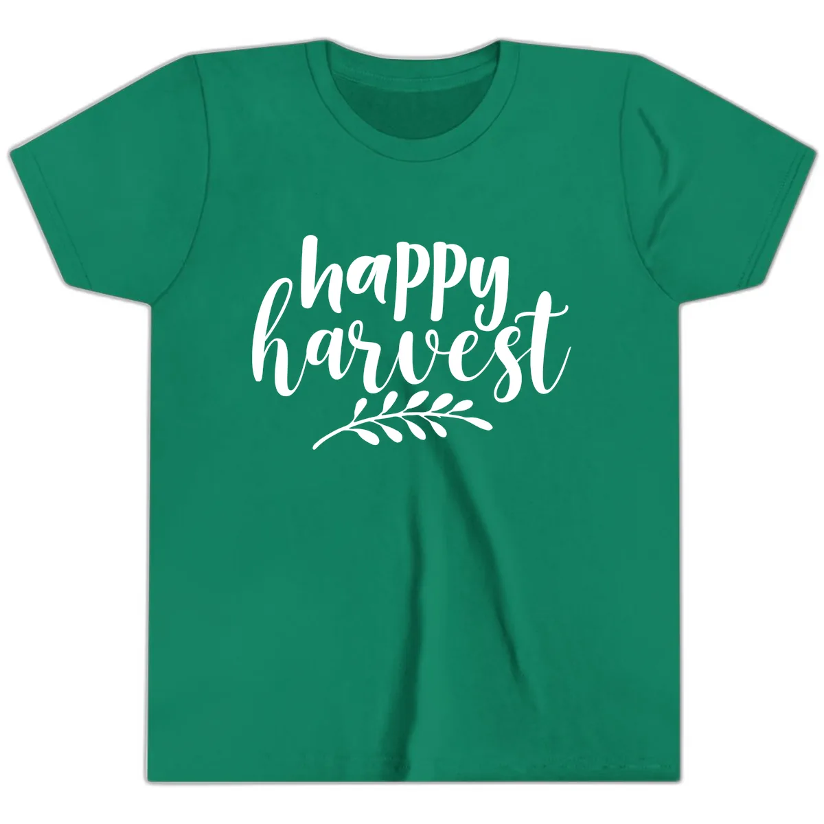 Happy Harvest Script Design Youth T-Shirt in Kelly
