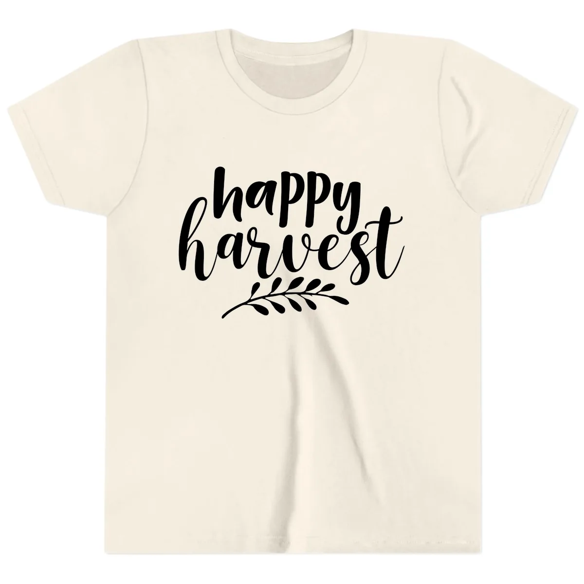 Happy Harvest Script Design Youth T-Shirt in Natural