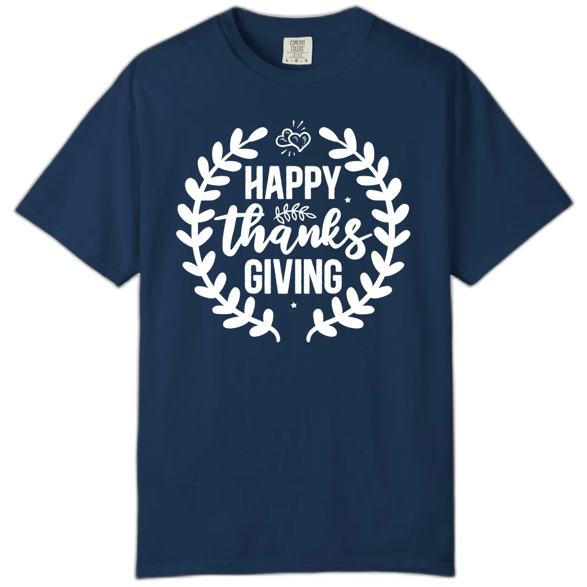 Happy Thanksgiving Laurel Wreath Comfort Color in Navy