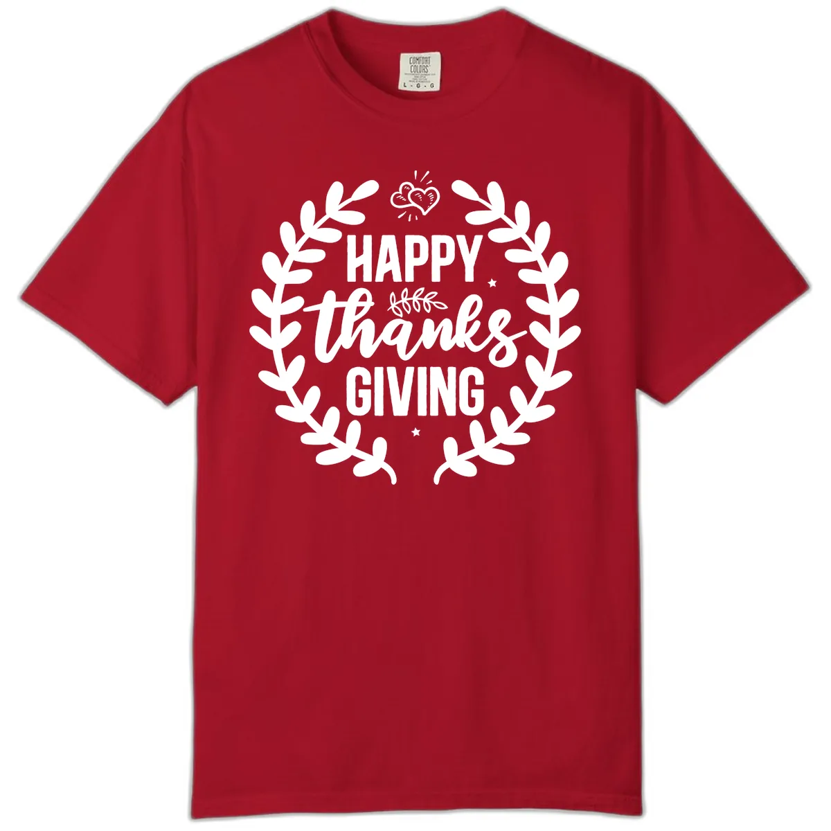 Happy Thanksgiving Laurel Wreath Comfort Color in Red