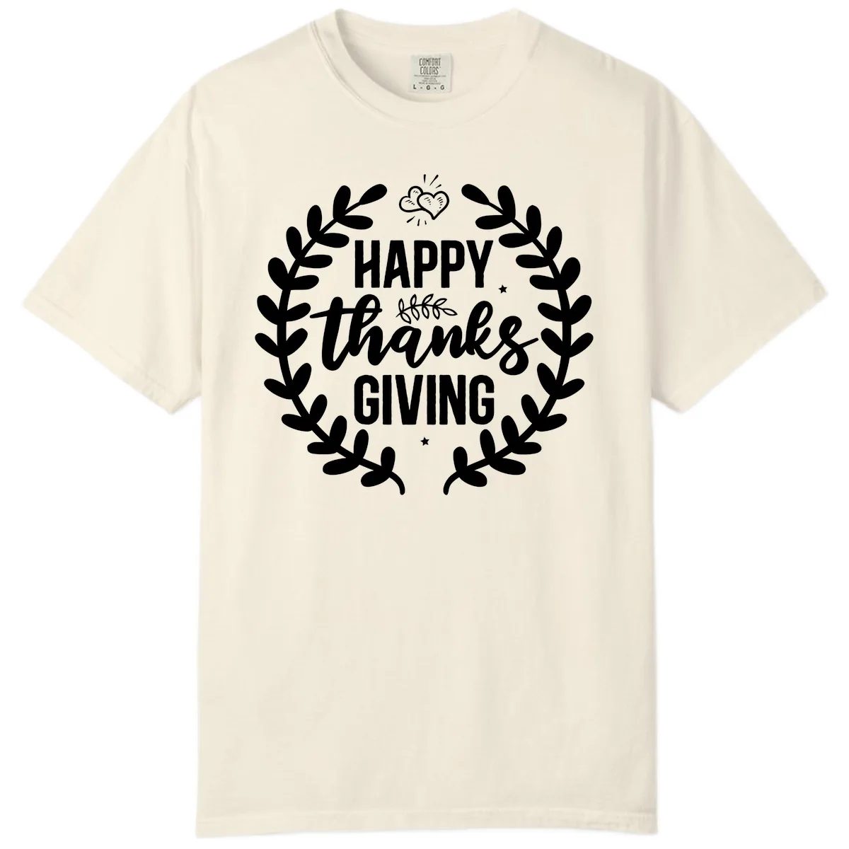 Happy Thanksgiving Laurel Wreath Comfort Color in Ivory