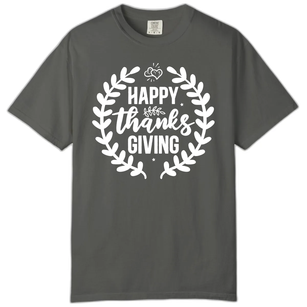 Happy Thanksgiving Laurel Wreath Comfort Color in Pepper