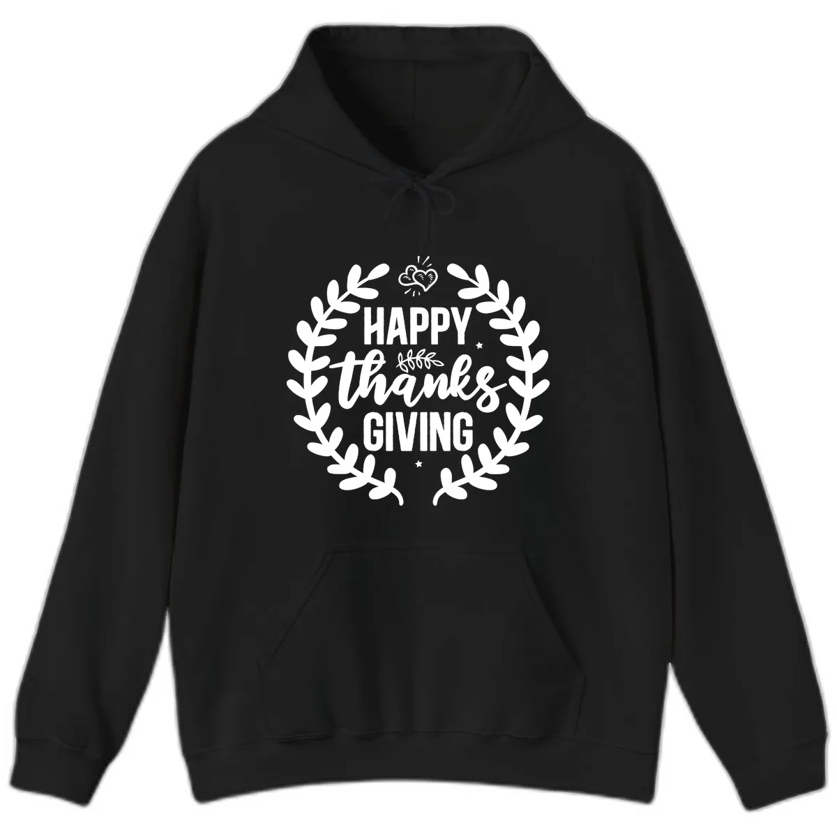 Happy Thanksgiving Laurel Wreath Hoodie in Black
