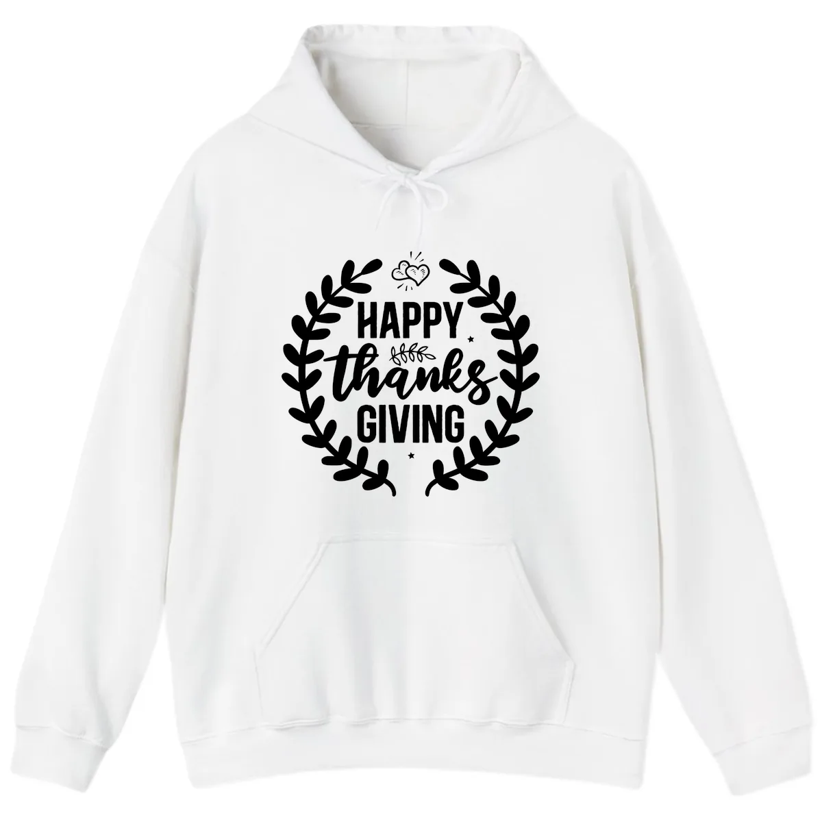 Happy Thanksgiving Laurel Wreath Hoodie in White