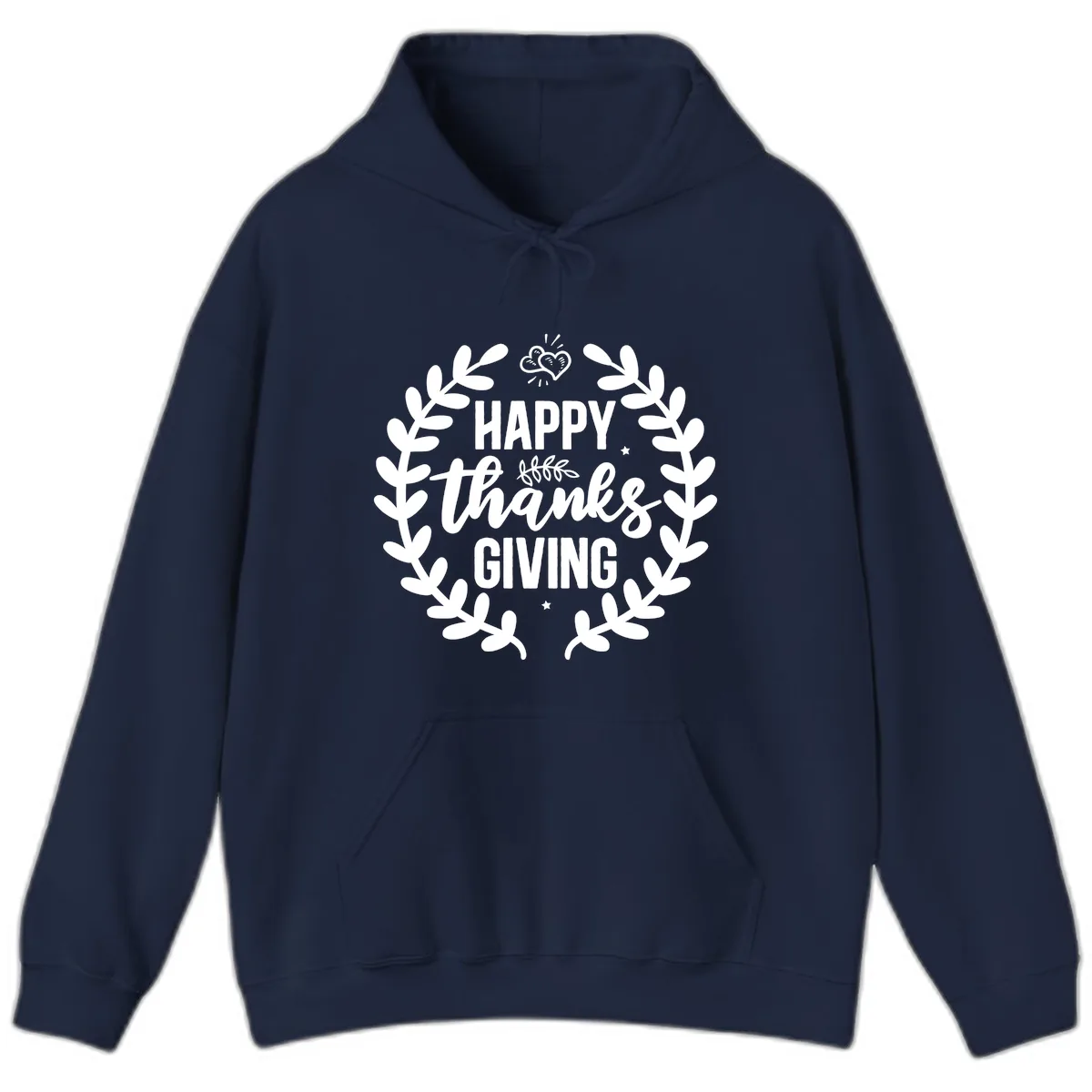 Happy Thanksgiving Laurel Wreath Hoodie in Navy
