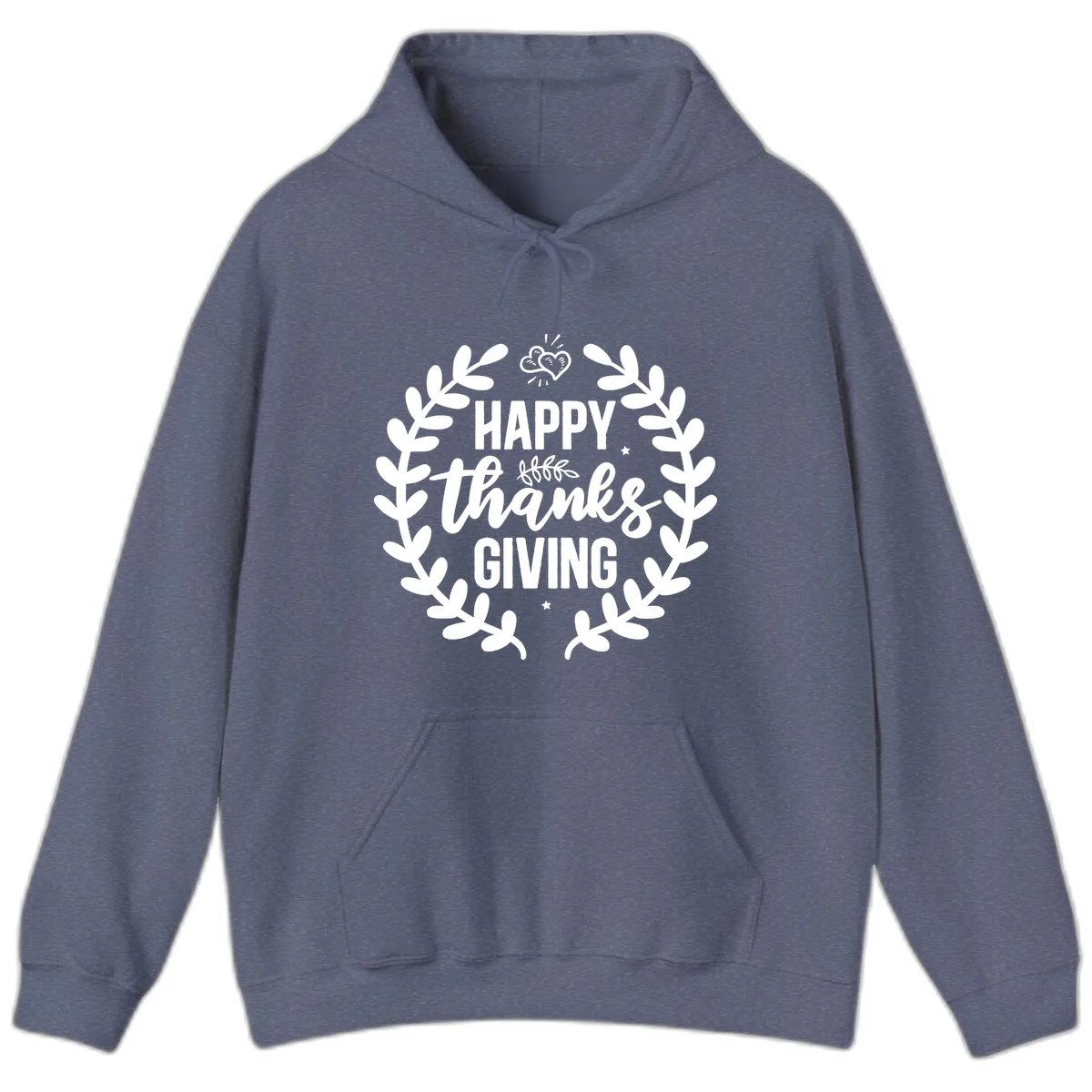 Happy Thanksgiving Laurel Wreath Hoodie in Heather Navy