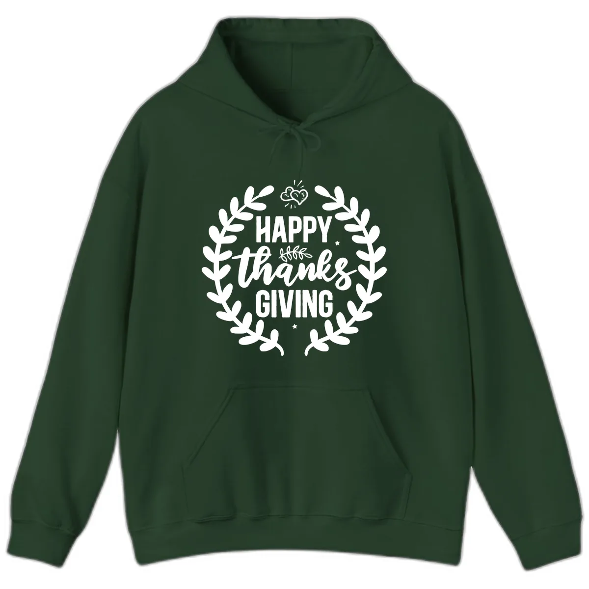 Happy Thanksgiving Laurel Wreath Hoodie in Forest Green