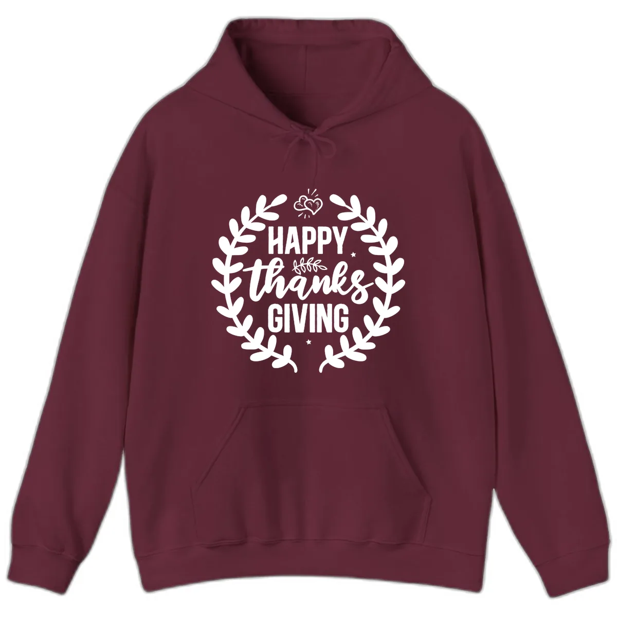 Happy Thanksgiving Laurel Wreath Hoodie in Maroon