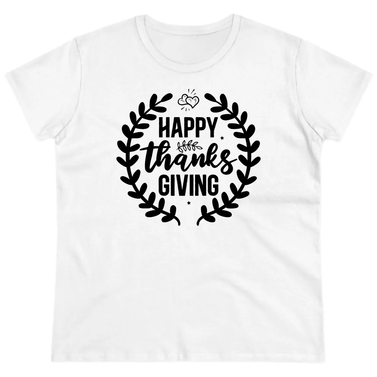 Happy Thanksgiving Laurel Wreath Ladies Tee in White