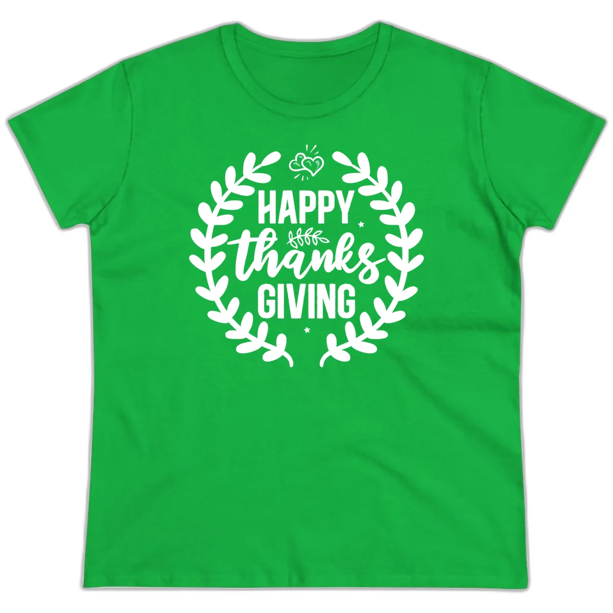 Happy Thanksgiving Laurel Wreath Ladies Tee in Irish Green