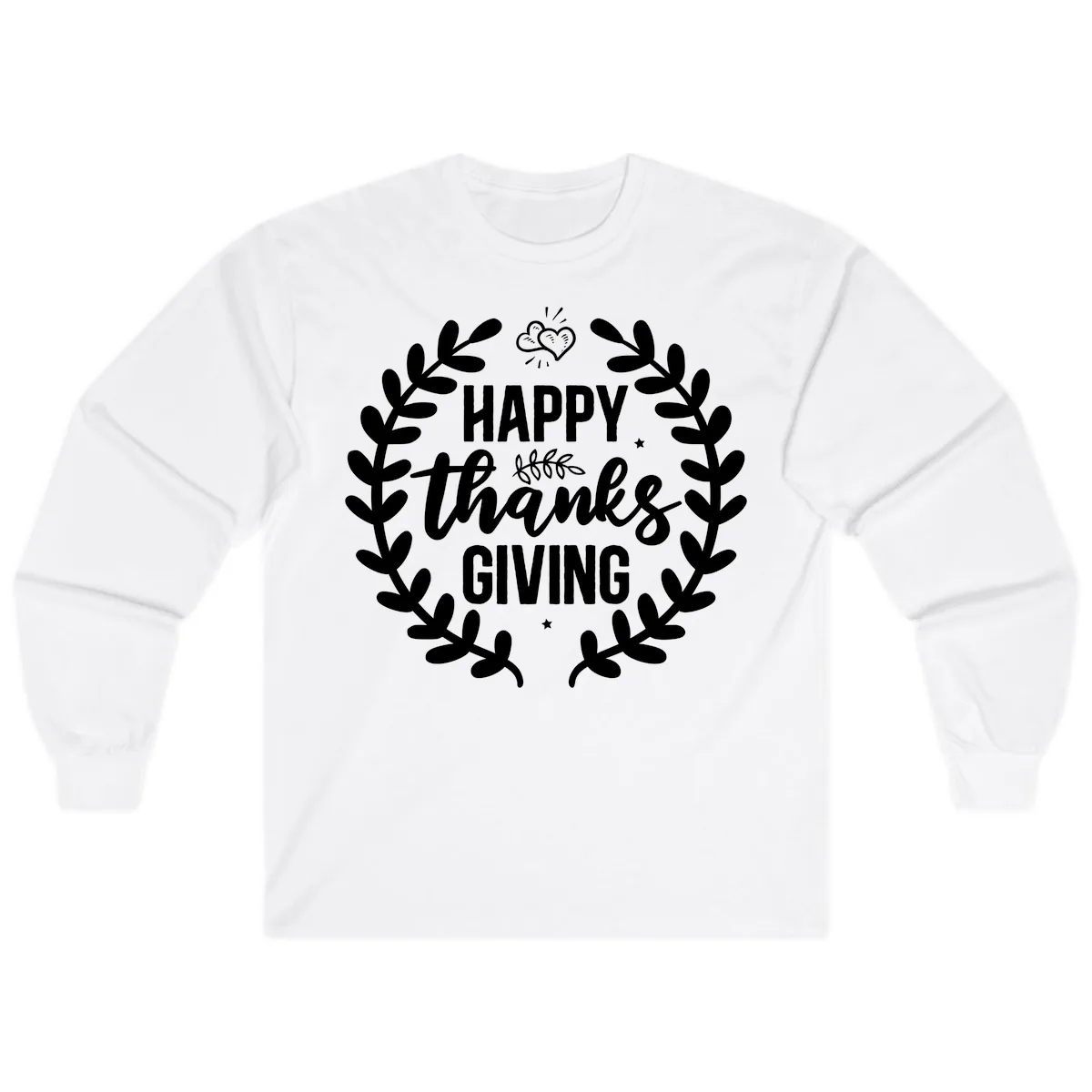 Happy Thanksgiving Laurel Wreath Long Sleeve in White