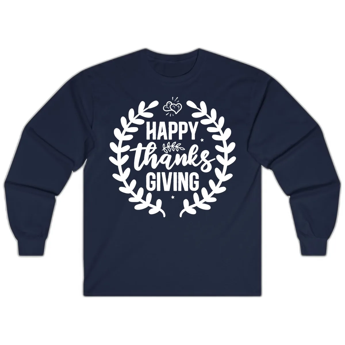 Happy Thanksgiving Laurel Wreath Long Sleeve in Navy
