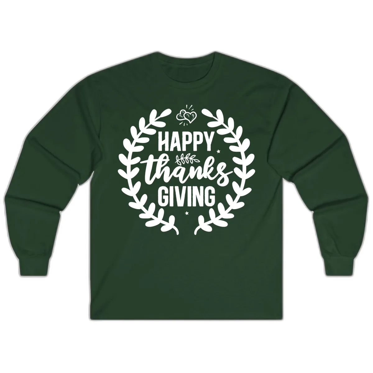 Happy Thanksgiving Laurel Wreath Long Sleeve in Forest Green