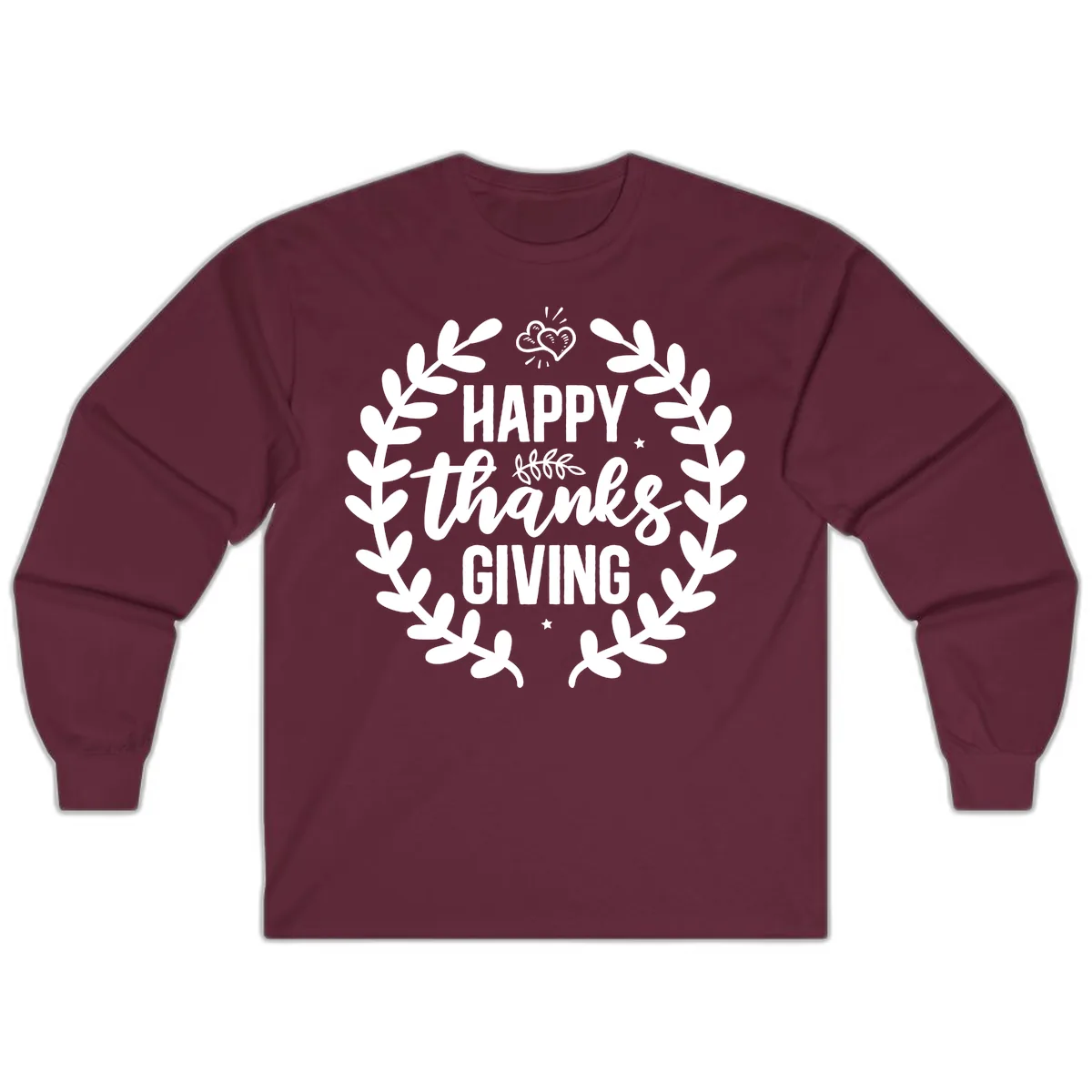 Happy Thanksgiving Laurel Wreath Long Sleeve in Maroon