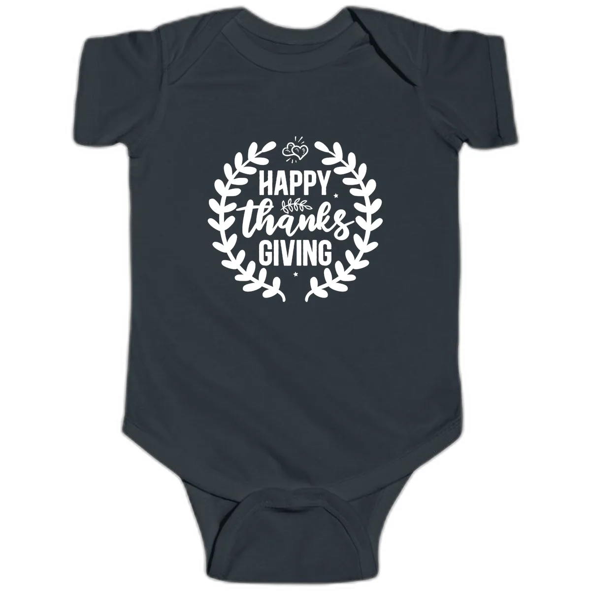 Happy Thanksgiving Laurel Wreath Baby Onesie in Black