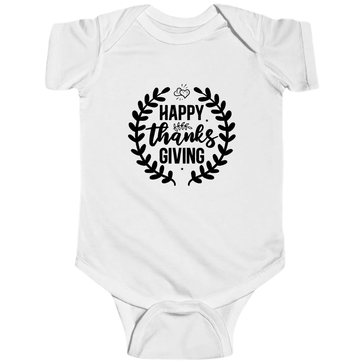 Happy Thanksgiving Laurel Wreath Baby Onesie in White