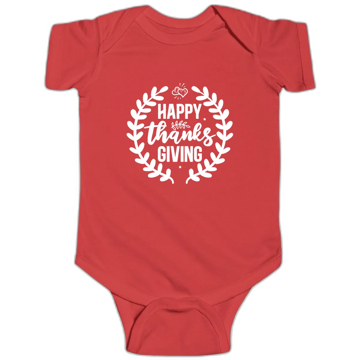 Happy Thanksgiving Laurel Wreath Baby Onesie in Red