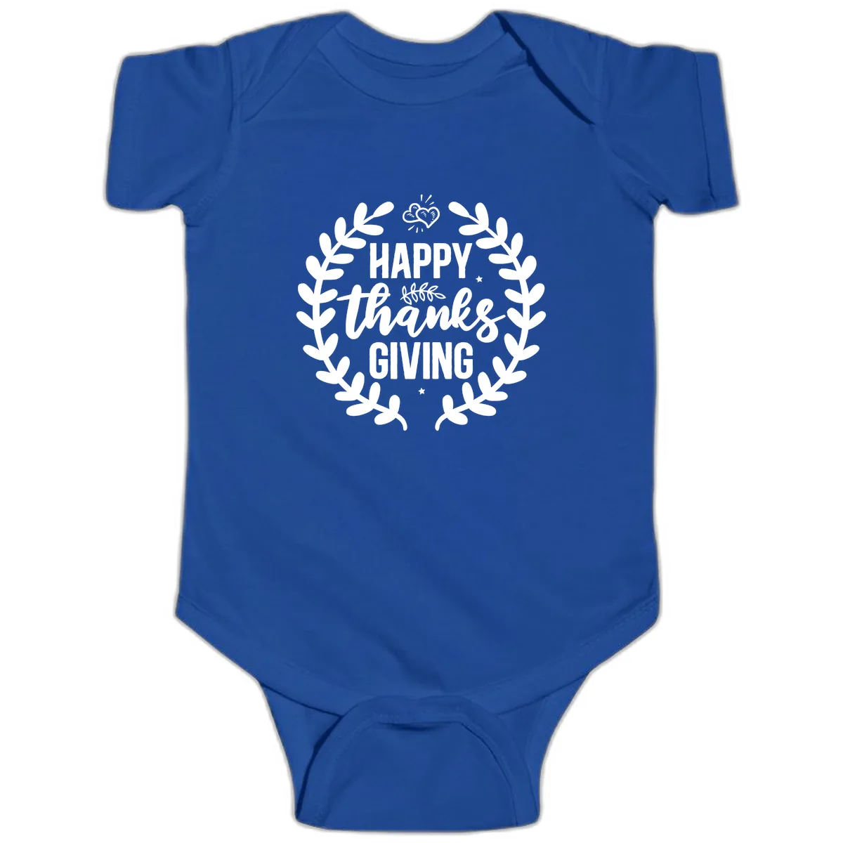 Happy Thanksgiving Laurel Wreath Baby Onesie in Royal