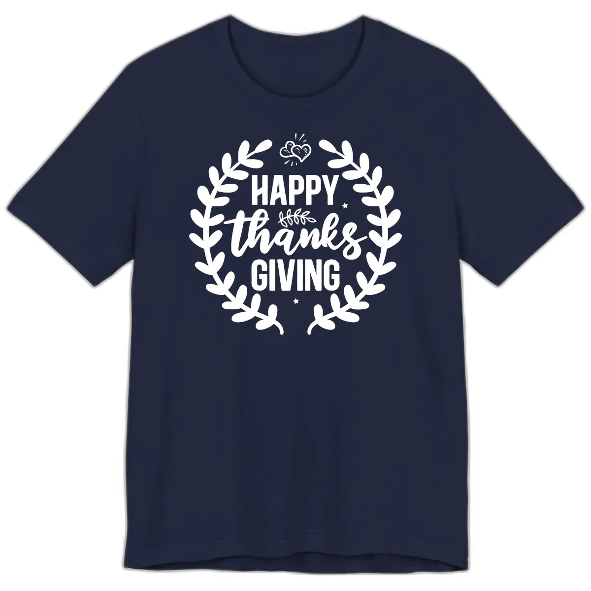 Happy Thanksgiving Laurel Wreath Premium T-Shirt in Navy