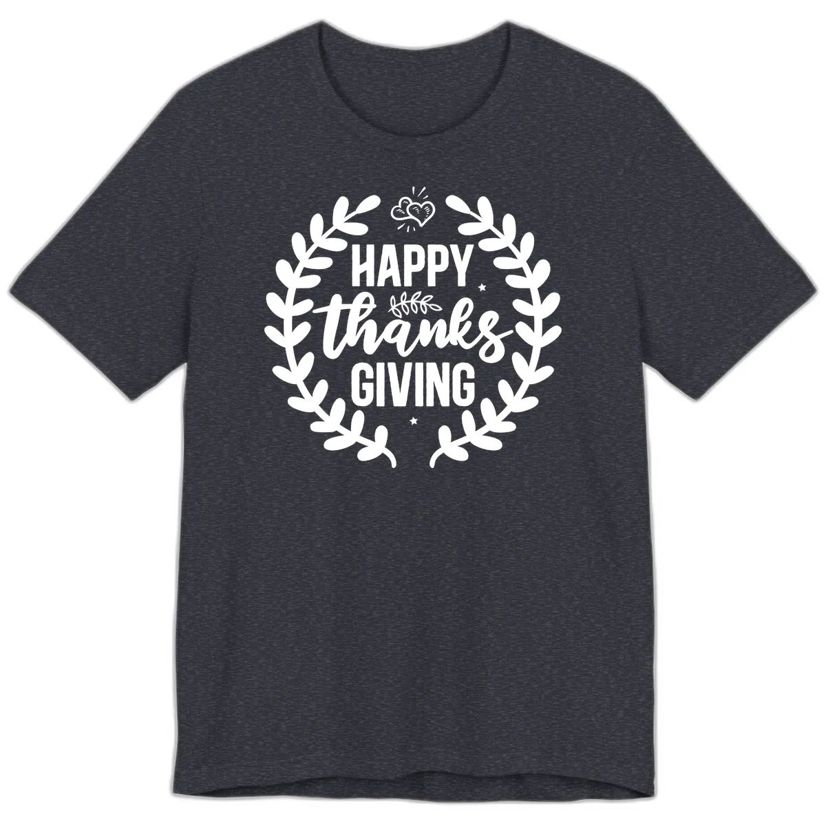 Happy Thanksgiving Laurel Wreath Premium T-Shirt in Heather Navy