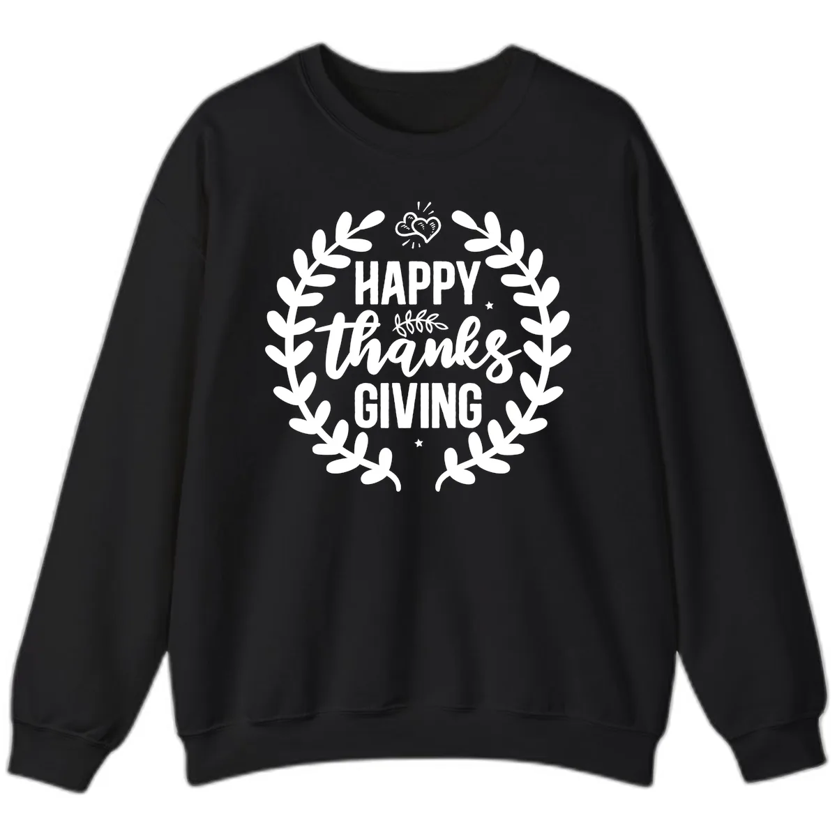 Happy Thanksgiving Laurel Wreath Sweatshirt in Black