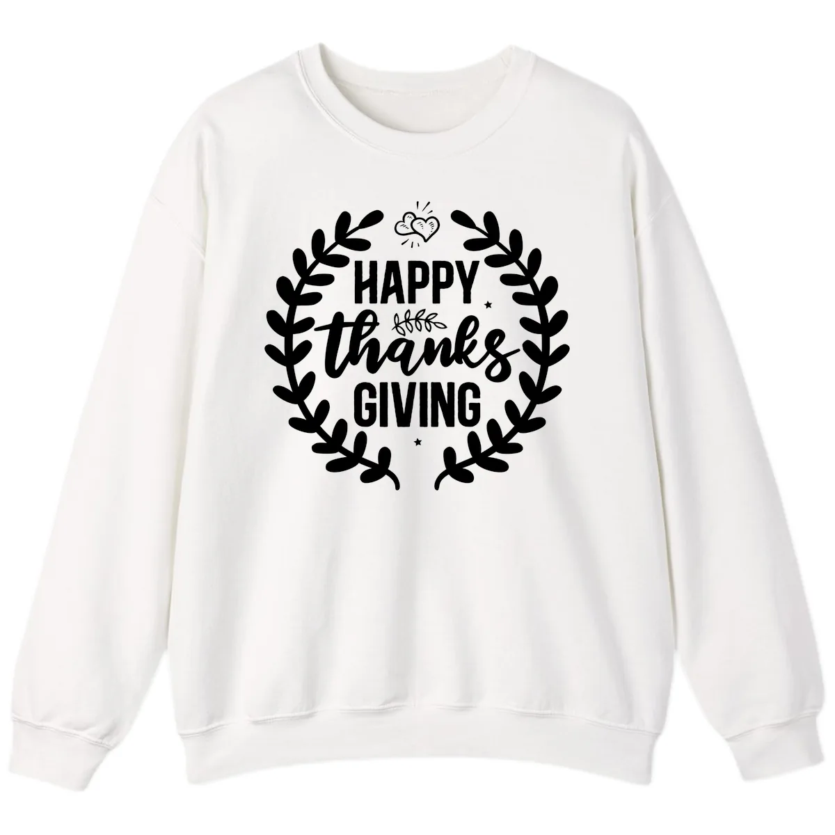 Happy Thanksgiving Laurel Wreath Sweatshirt in White