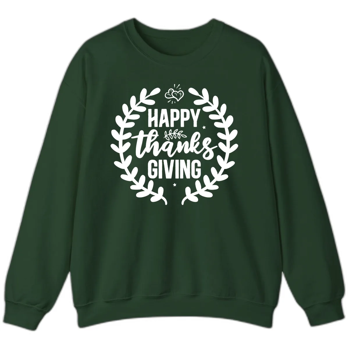 Happy Thanksgiving Laurel Wreath Sweatshirt in Forest Green