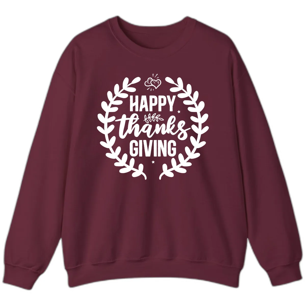 Happy Thanksgiving Laurel Wreath Sweatshirt in Maroon