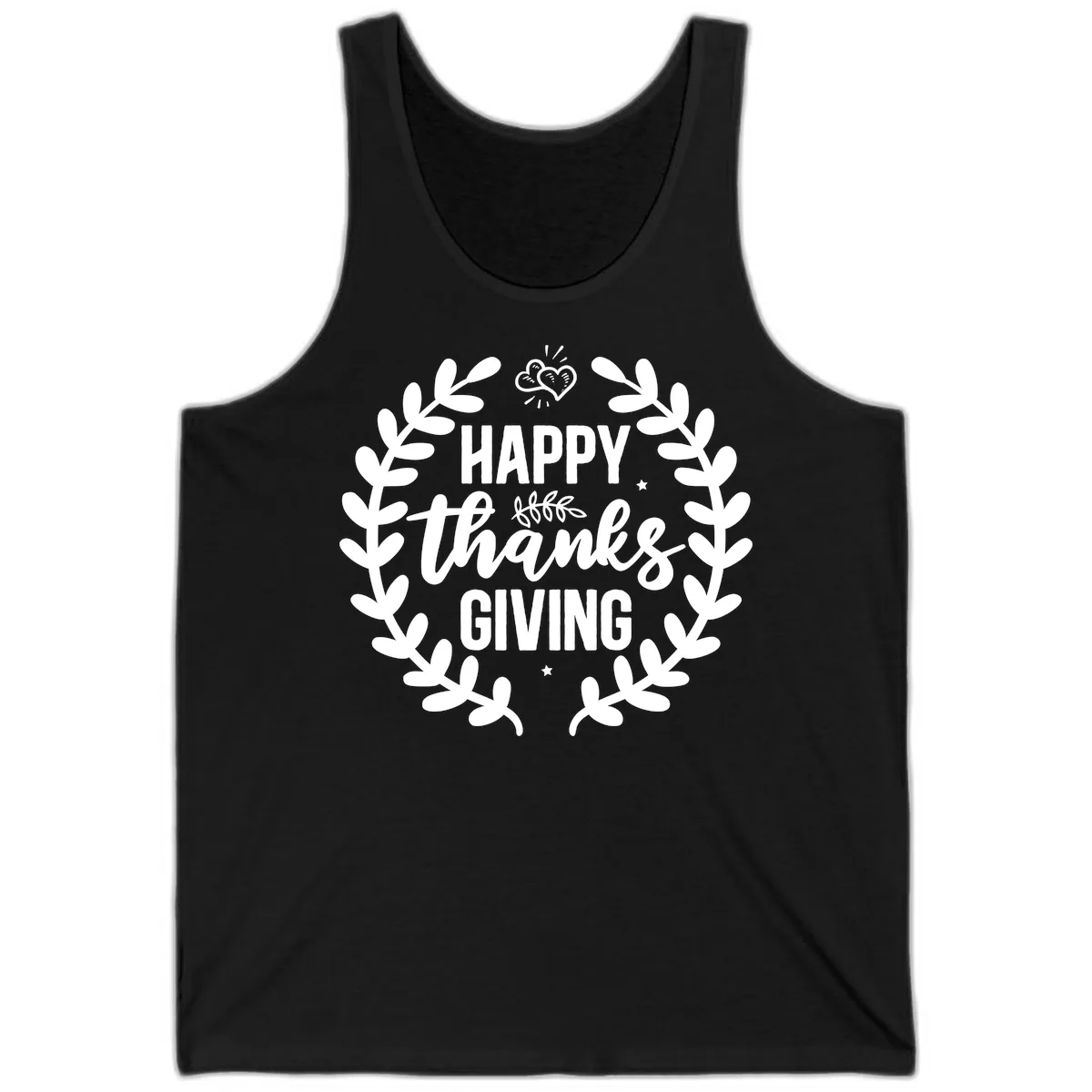 Happy Thanksgiving Laurel Wreath Tank in Black
