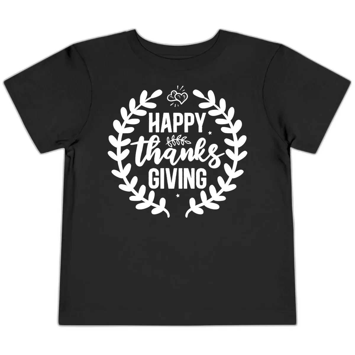 Happy Thanksgiving Laurel Wreath Toddler T-Shirt in Black