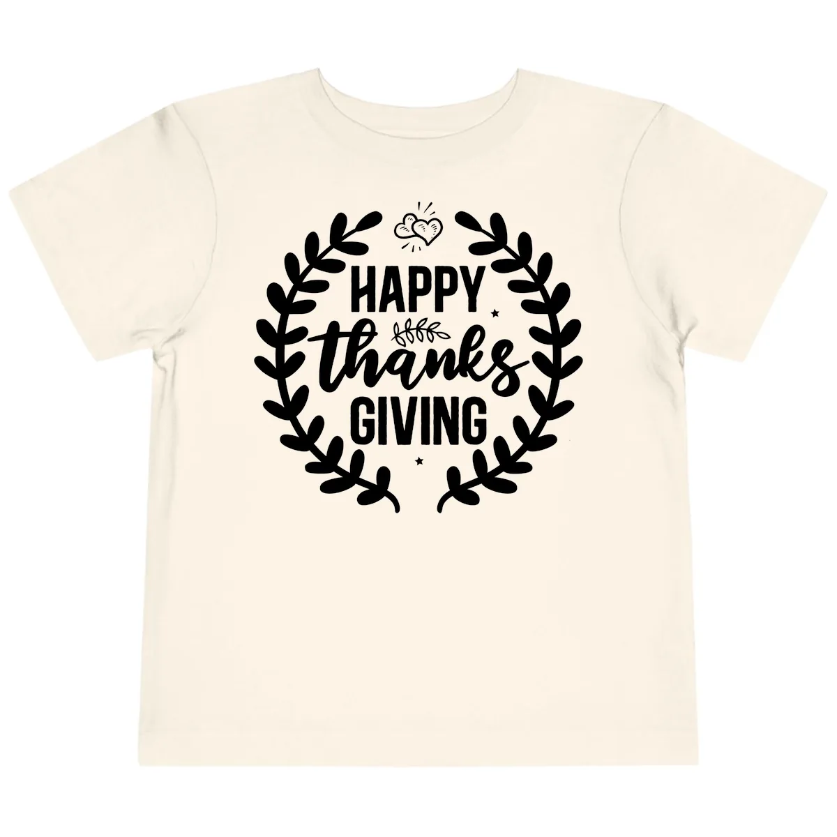 Happy Thanksgiving Laurel Wreath Toddler T-Shirt in Natural