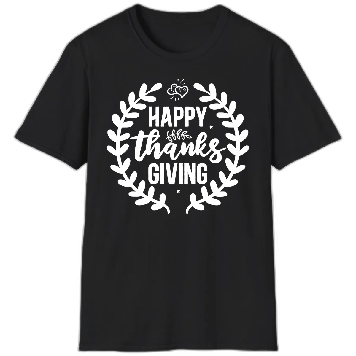 Happy Thanksgiving Laurel Wreath T-Shirt in Black