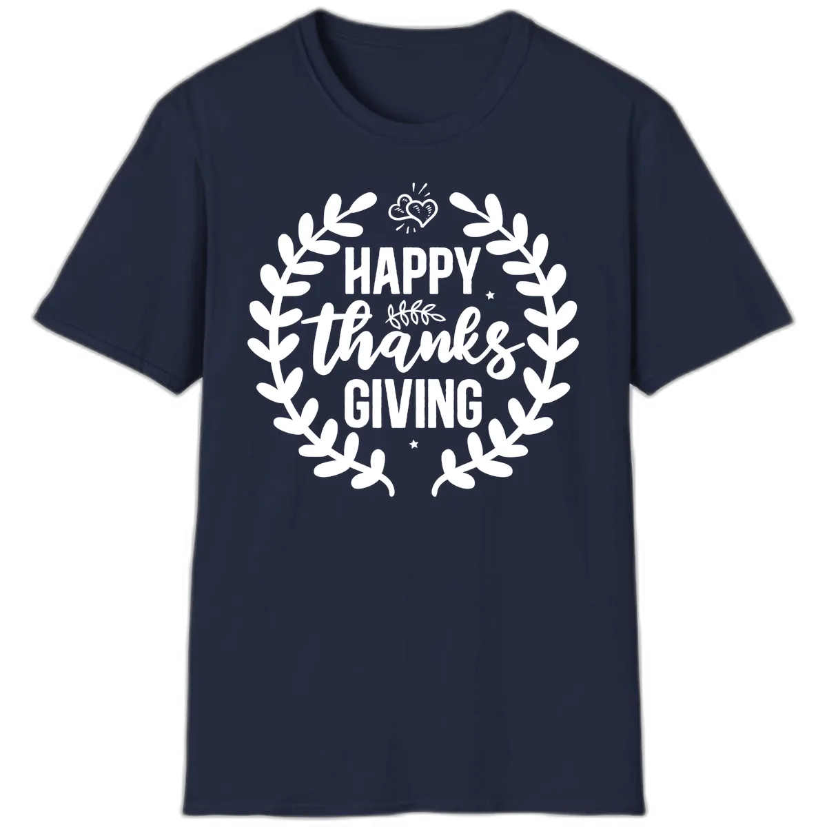 Happy Thanksgiving Laurel Wreath T-Shirt in Navy