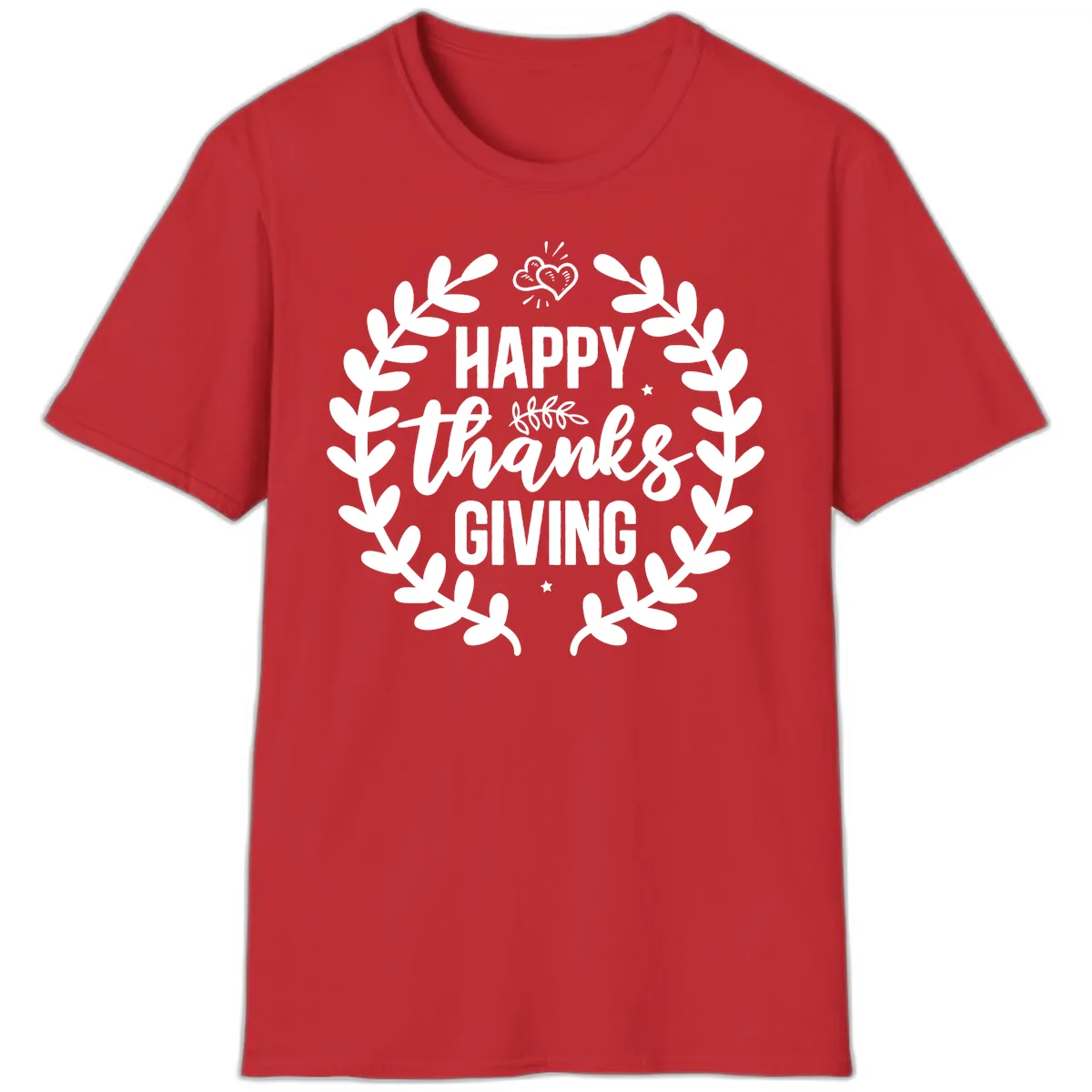 Happy Thanksgiving Laurel Wreath T-Shirt in Red